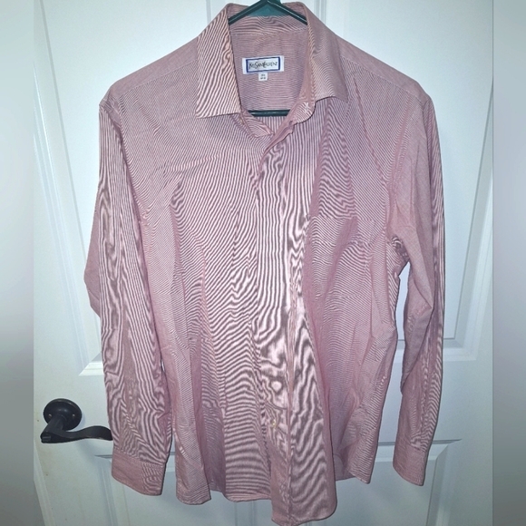 A Yves Saint Laurent men's long sleeve button-down red vertical striped in a 15 - Picture 1 of 5